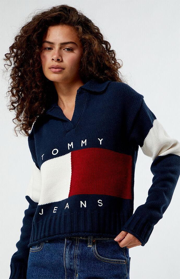 Tommy Jeans Women's Rugby Flag Cropped Sweater Product Image