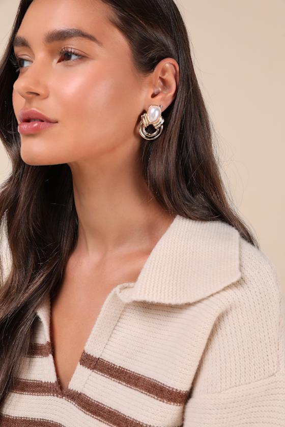 Special Essence Gold Pearl Abstract Statement Earrings Product Image