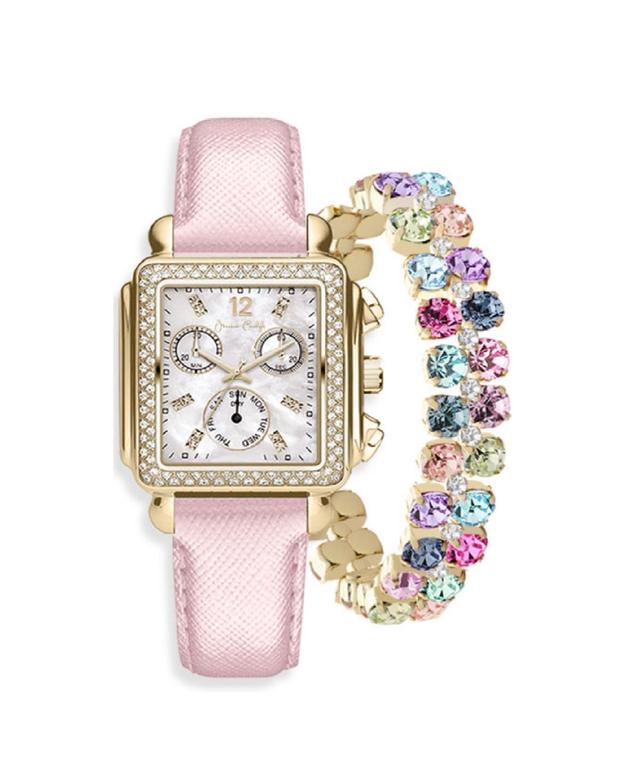 Jessica Carlyle Womens Pink Strap Watch & Multi-Color Crystal Bracelet Set Product Image