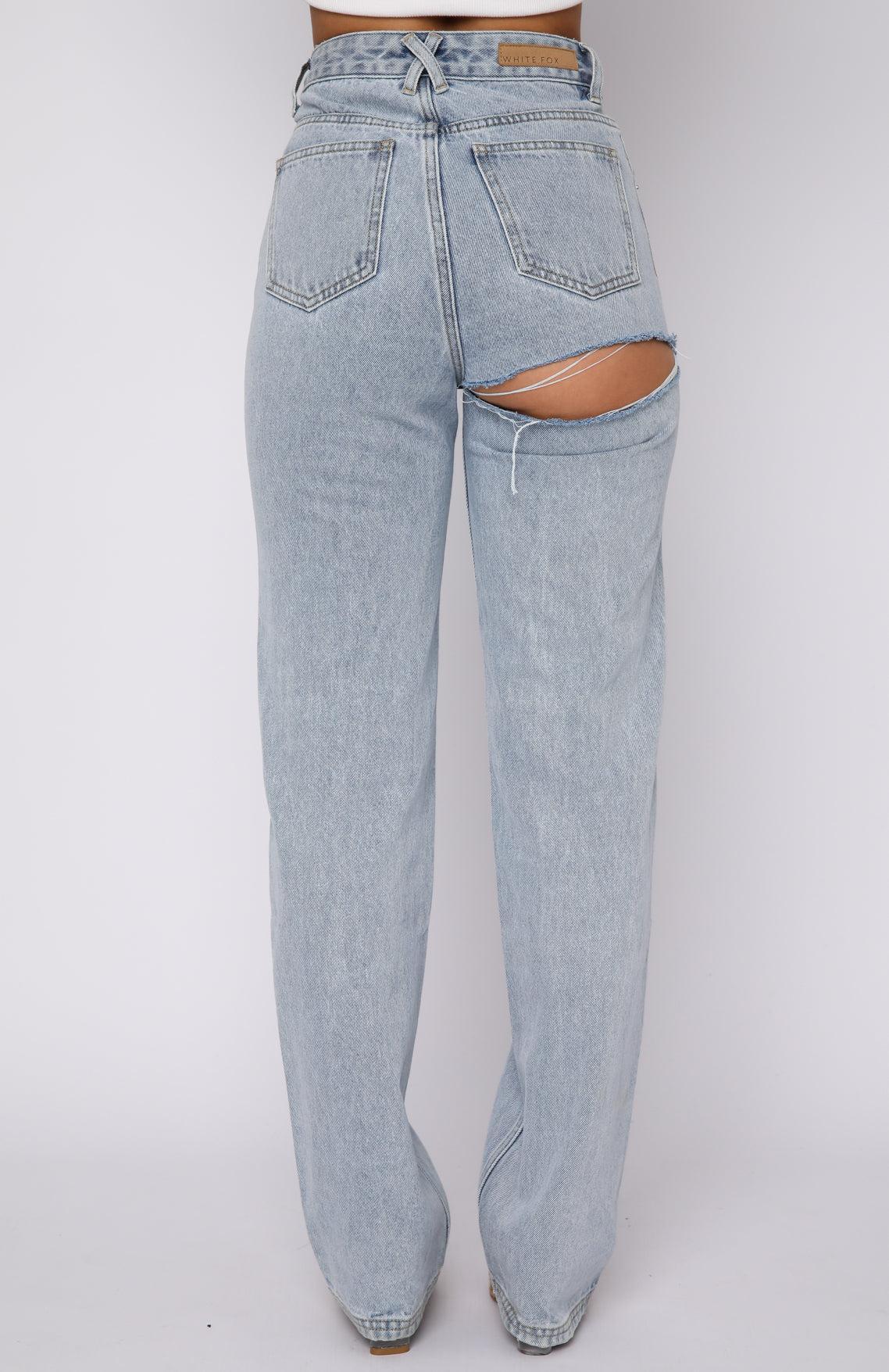 On Replay High Rise Straight Leg Jeans Ice Blue Product Image