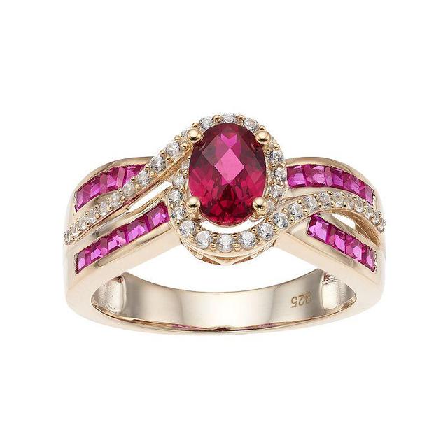 14k Gold Over Silver Lab-Created Ruby & White Sapphire Oval Halo Ring, Womens Gold Tone Product Image