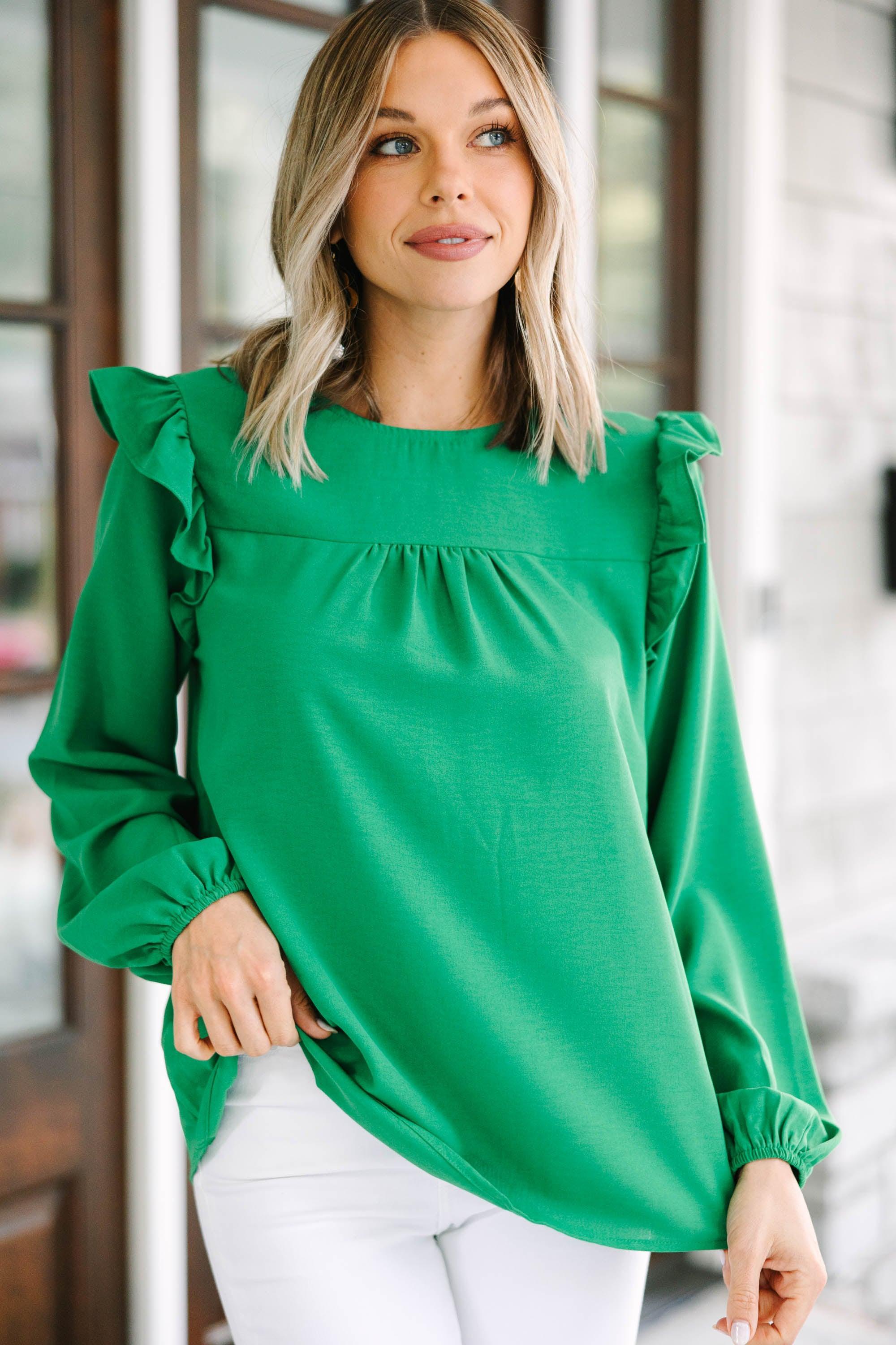 Feeling Important Kelly Green Ruffled Blouse Female Product Image