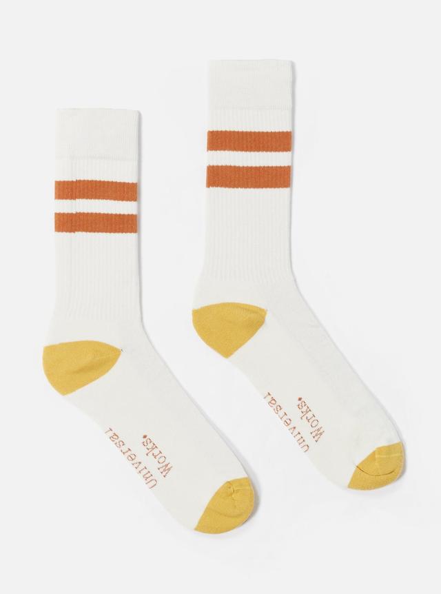 Universal Works Sport Sock in Ecru/Orange Cotton Rib Product Image