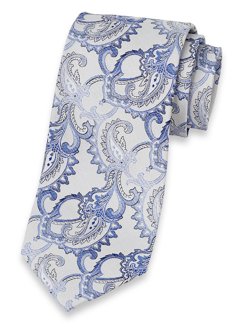 Paisley Woven Silk Tie - White/blue Product Image