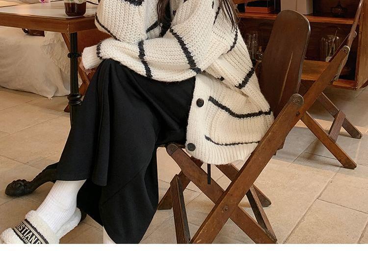 V-Neck Striped Oversized Cardigan Product Image