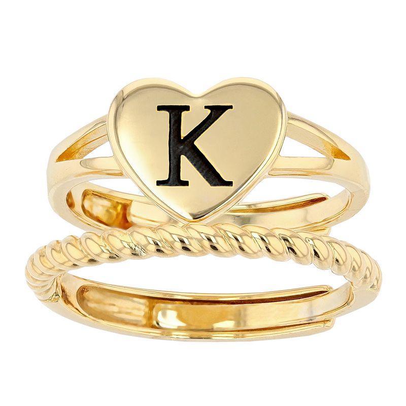 City Luxe Heart Initial & Textured Band Ring Set, Womens, Gold Tone K Product Image