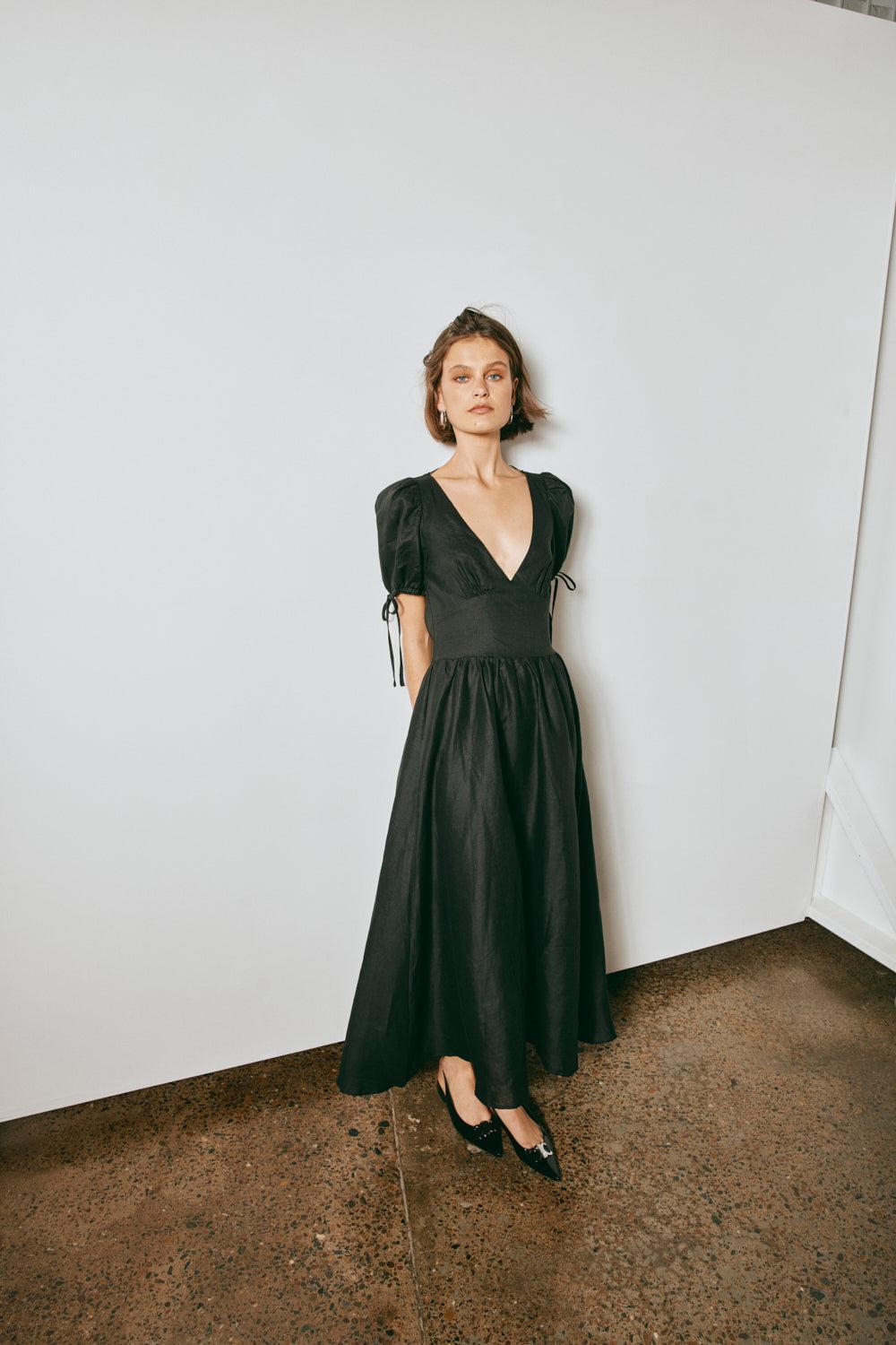 Paradiso Linen Midi Dress Black Product Image