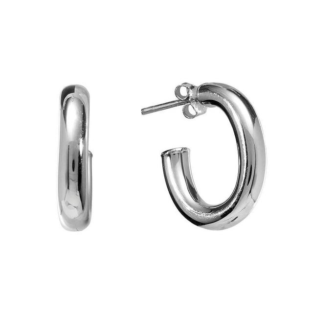 Athra NJ Inc Sterling Silver Tube J-Post Hoop Earrings, Womens Product Image