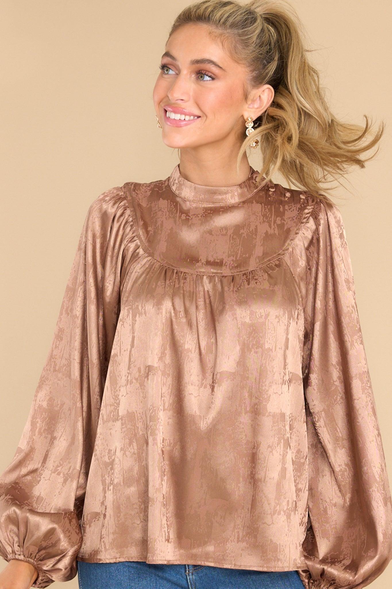 Aura Deserving Praise Light Mocha Satin Top Brown Product Image