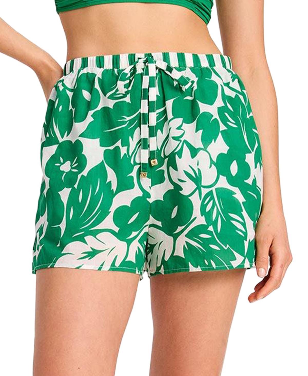 kate spade new york Womens Printed High Rise Cotton Drawstring Shorts Product Image