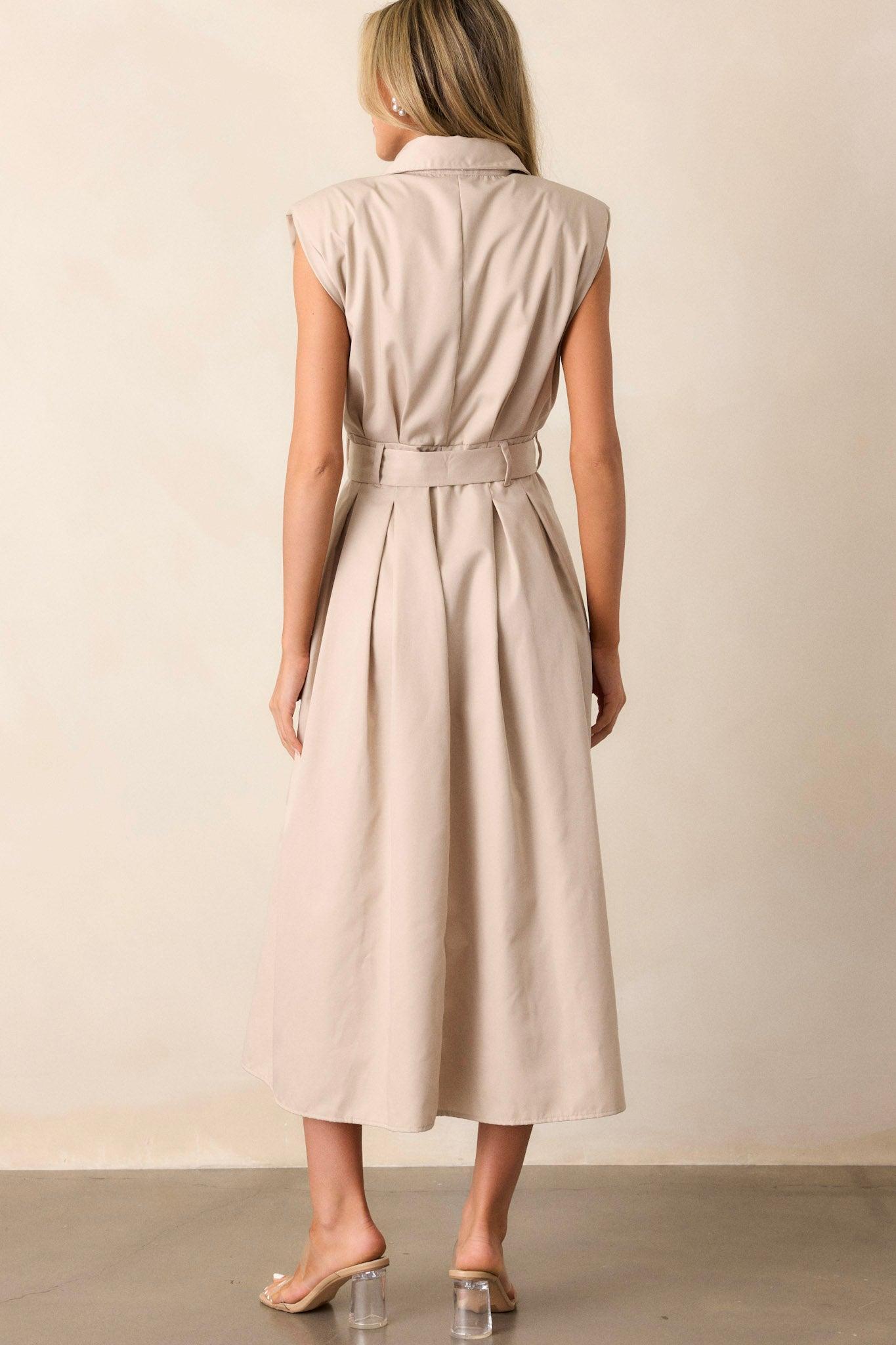 Days Go By Beige Belted Midi Dress Product Image