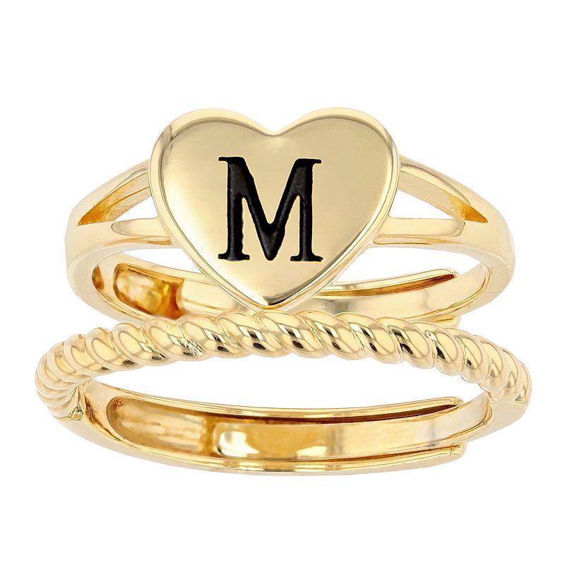 City Luxe Heart Initial & Textured Band Ring Set, Womens, Gold Tone K Product Image