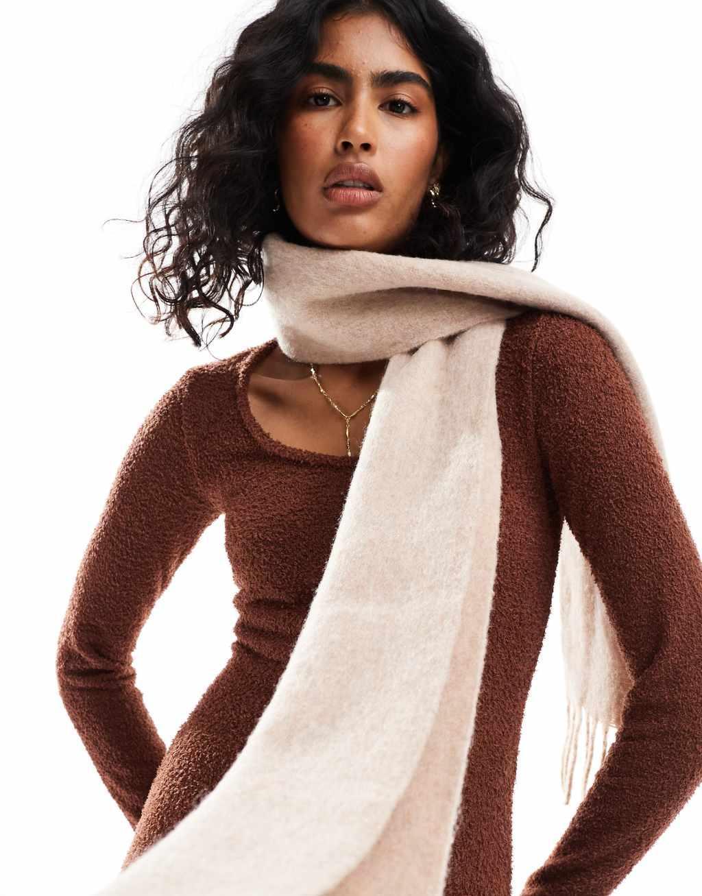 ASOS DESIGN wool mix scarf in beige tassel design Product Image