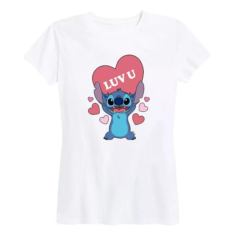 Disneys Lilo & Stitch Womens Luv U Heart Graphic Tee Product Image