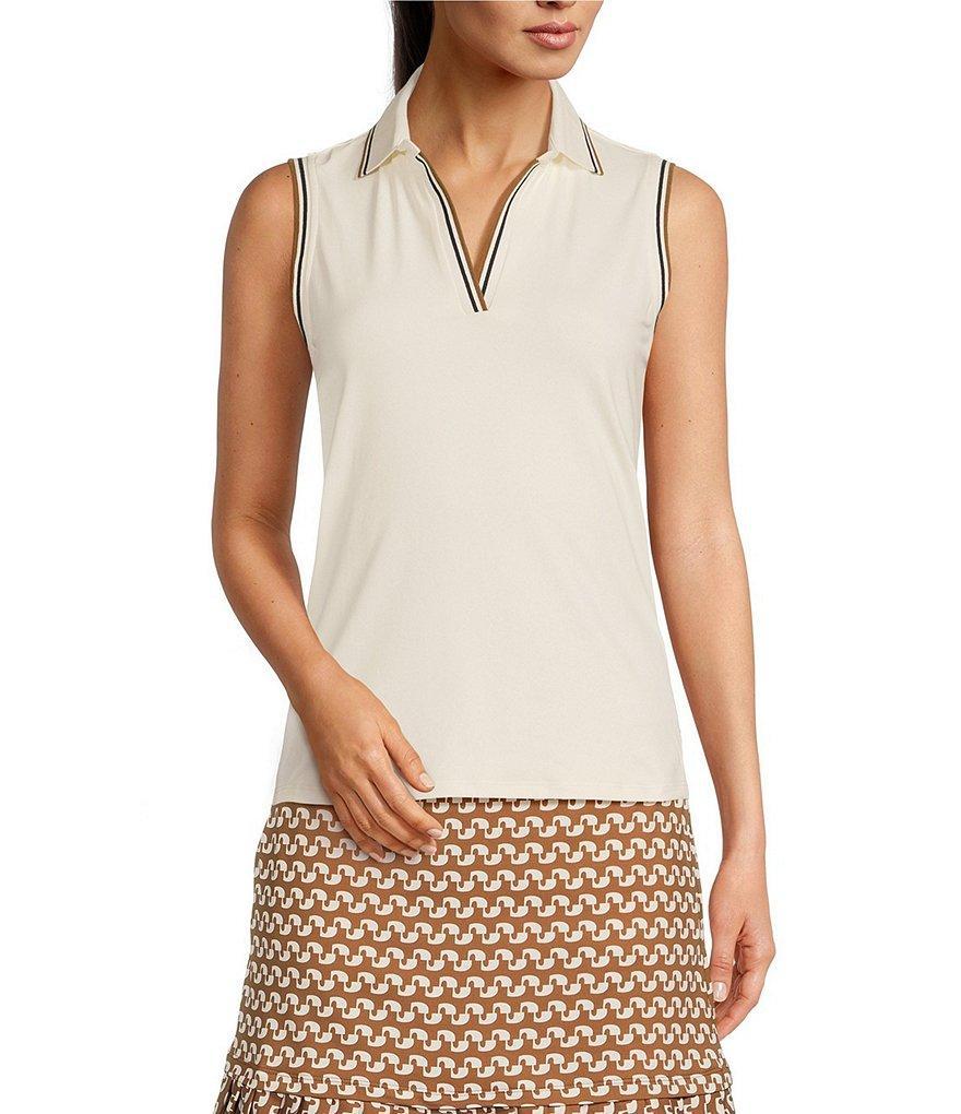 J.McLaughlin Merlin Catalina Cloth Knit Ribbed Trim Detail Collared V-Neck Sleeveless Top Product Image