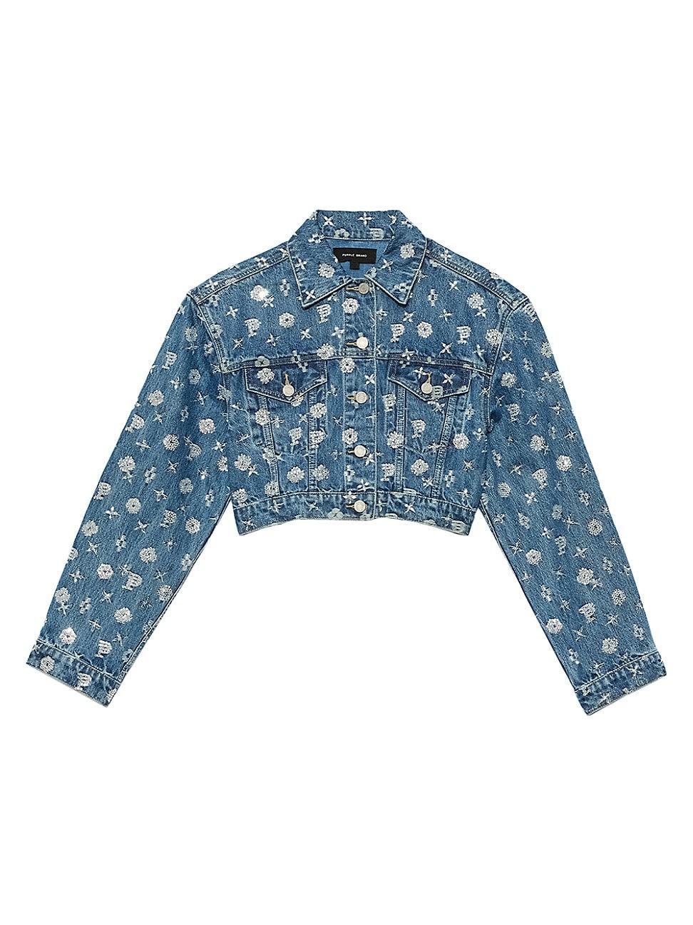 Womens Monogram Bling Cropped Denim Jacket Product Image