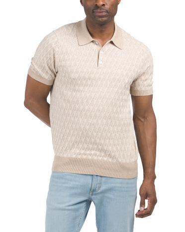 Texture Stitch Sweater Polo T-shirt for Men Product Image