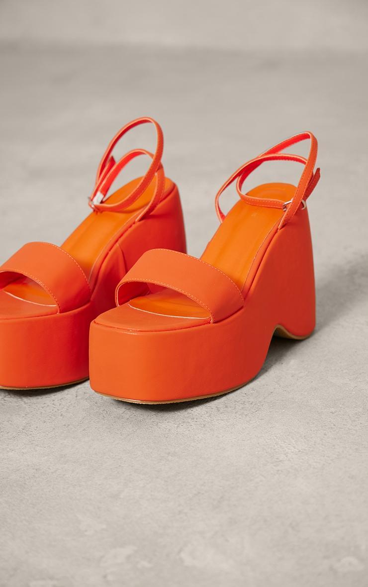 Orange PU Round Toe Wedge Platform Sandals Product Image