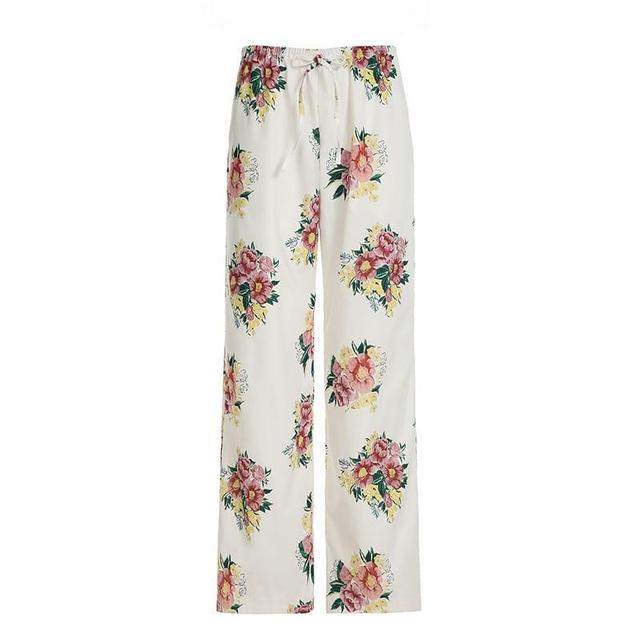 Low Waist Flower Print Straight-Fit Wide-Leg Pants Product Image