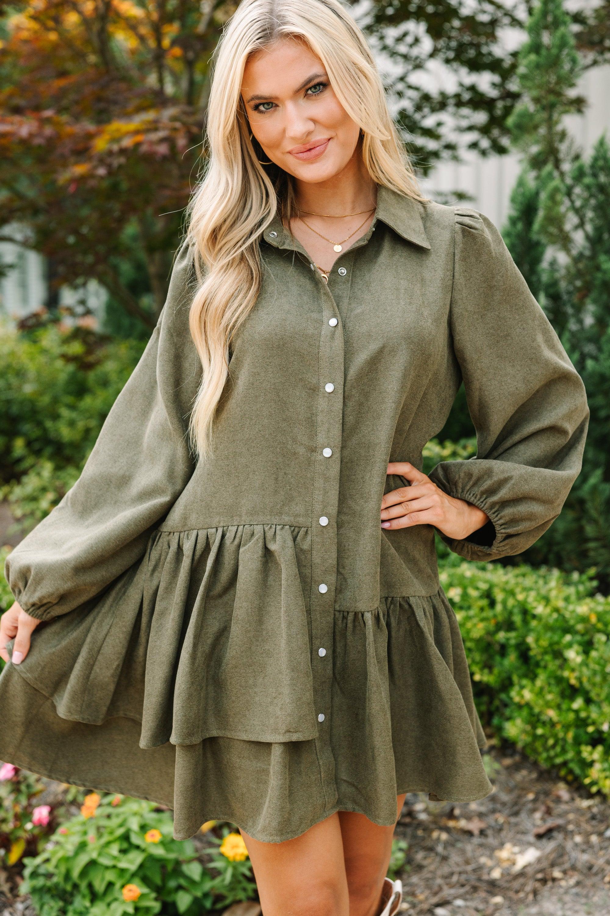 It's Your Place Olive Green Button Down Dress Female Product Image