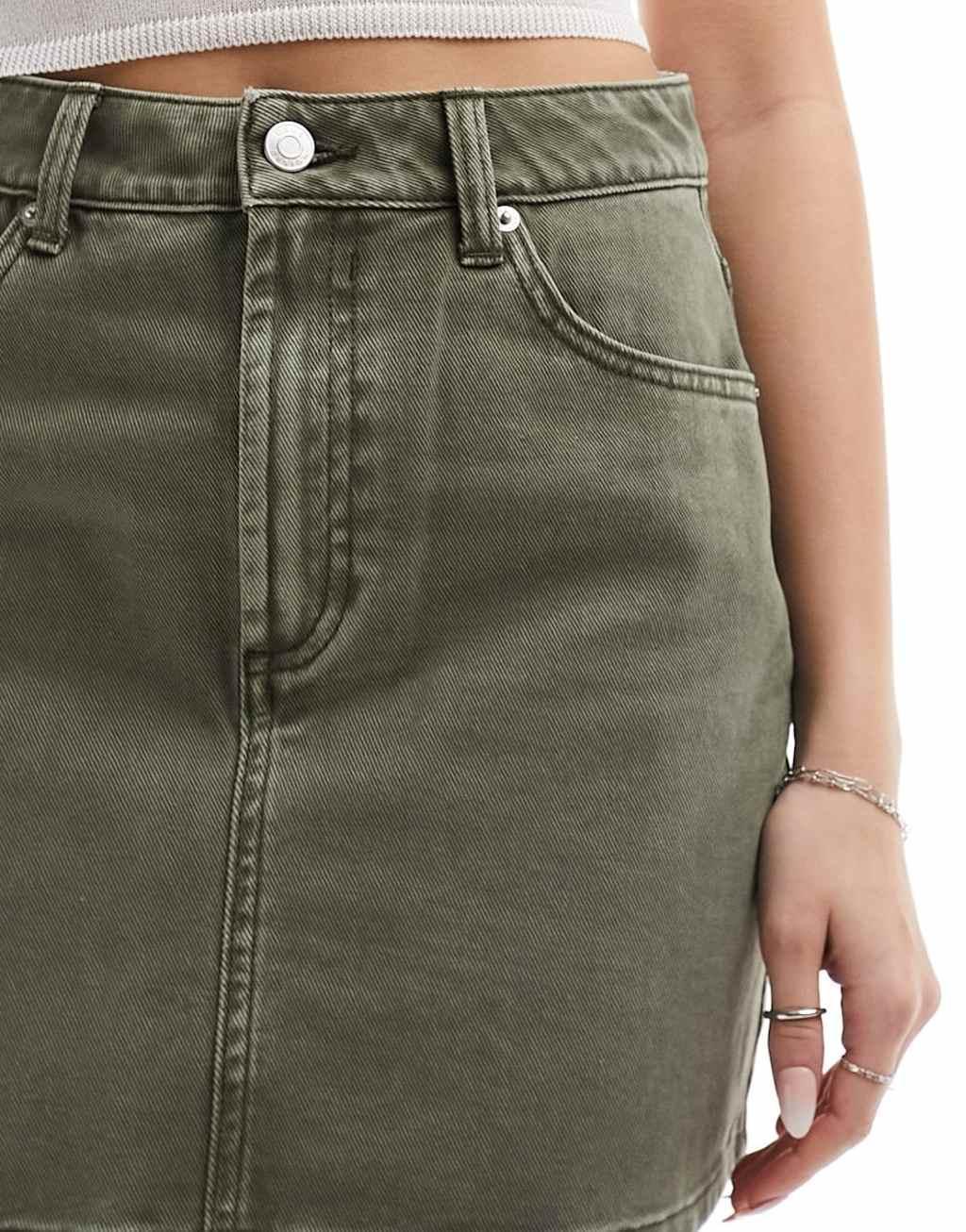 ASOS DESIGN denim high waist mini skirt in khaki Product Image