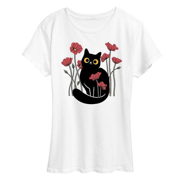 Womens Cat And Poppies Graphic Tee, Girls Product Image