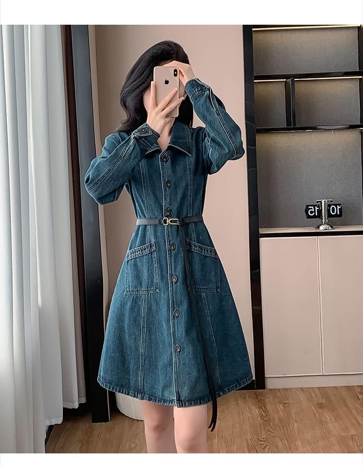 Long-Sleeve Denim A-Line Shirt Dress Product Image