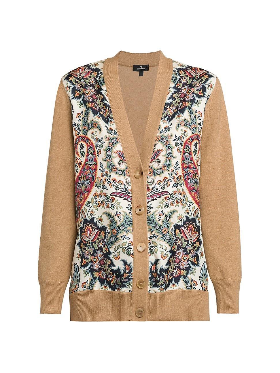 Womens Paisley Silk V-Neck Cardigan Product Image