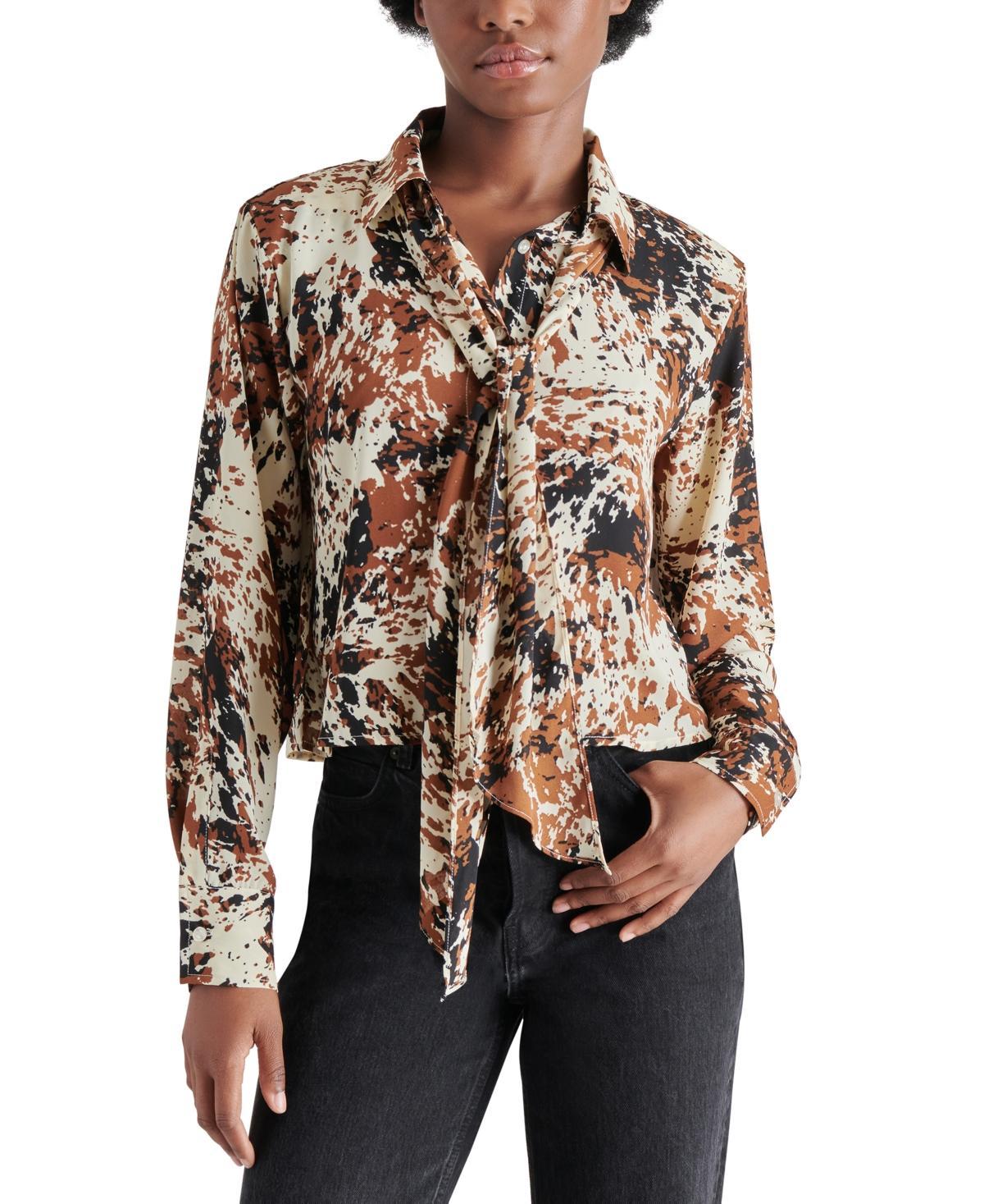 Steve Madden Womens Noelle Printed Tie-Neck Blouse Product Image