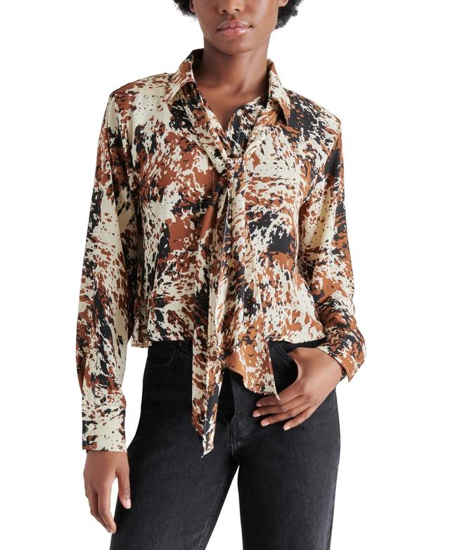 Steve Madden Womens Noelle Printed Tie-Neck Blouse Product Image