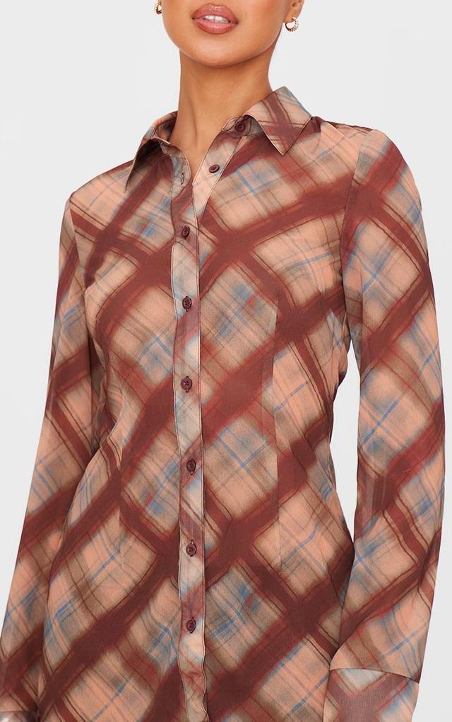 Brown Check Print Chiffon Fitted Shirt Product Image