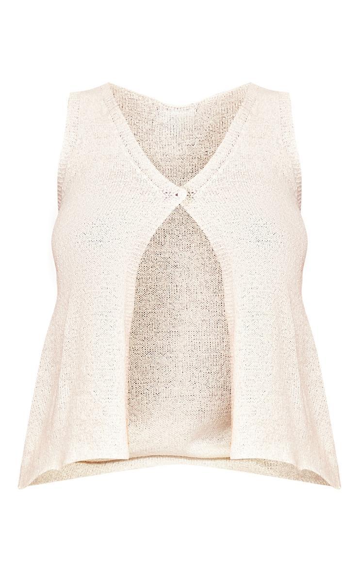 White Sheer Textured Knit Button Front Vest Top Product Image