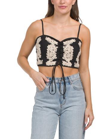 Sleeveless Embroidered Lace Front Crop Top for Women Product Image