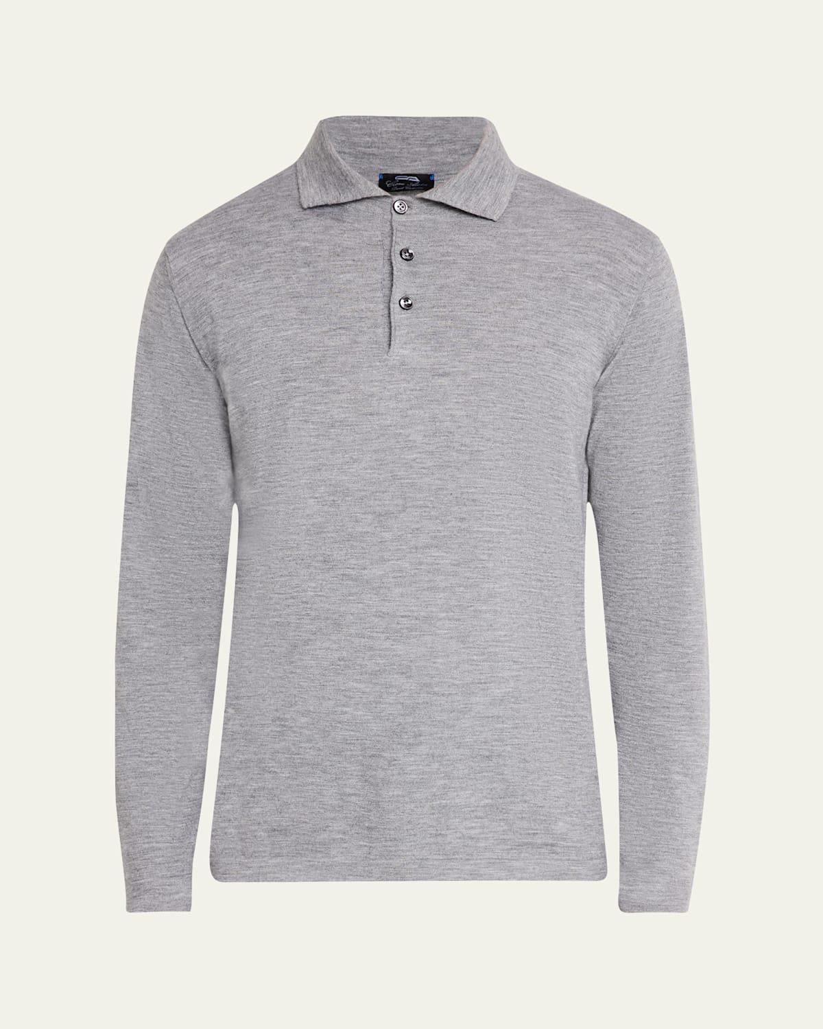 Mens Cashmere Long-Sleeve Polo Sweater Product Image