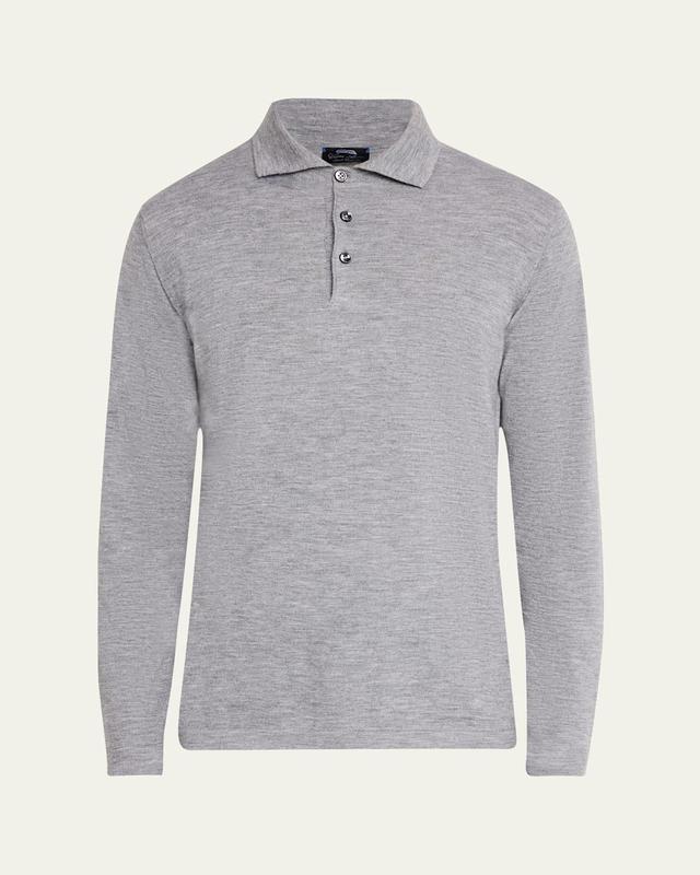 Mens Cashmere Long-Sleeve Polo Sweater Product Image