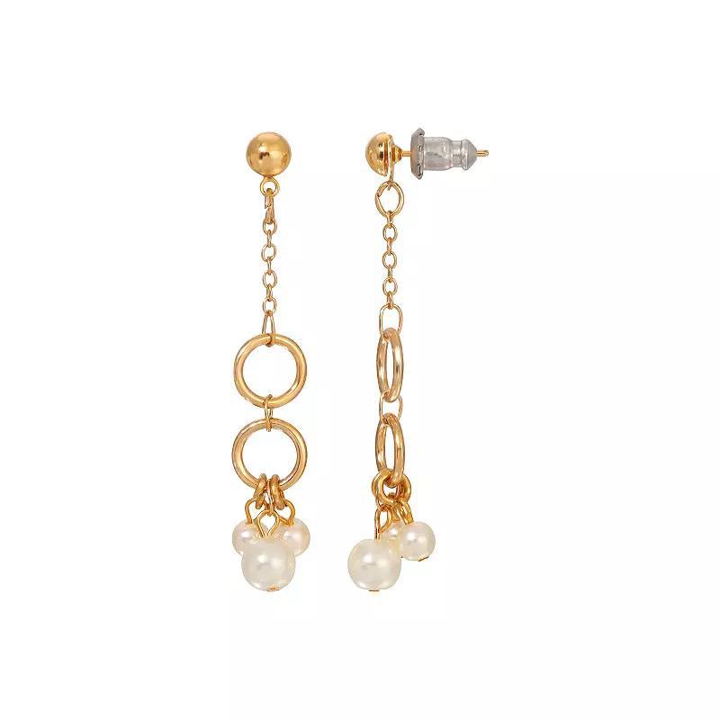 1928 Gold Tone Simulated Pearl Linear Drop Earrings, Womens, White Product Image