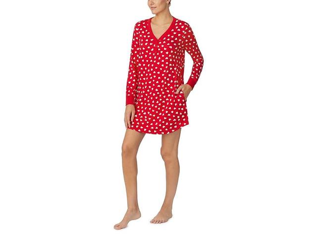 Kate Spade New York Long Sleeve Henley Sleepshirt Hearts) Women's Pajama Product Image