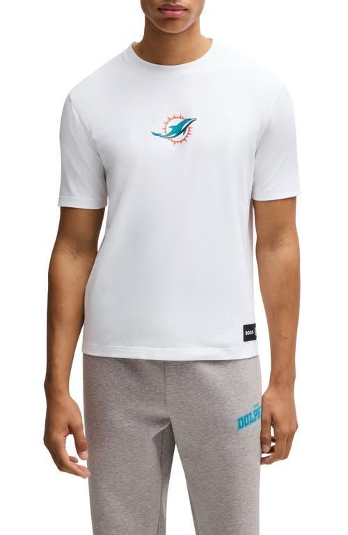 HUGO BOSS Boss X Nfl Stretch-cotton T-shirt With Special Branding In Dolphins Product Image