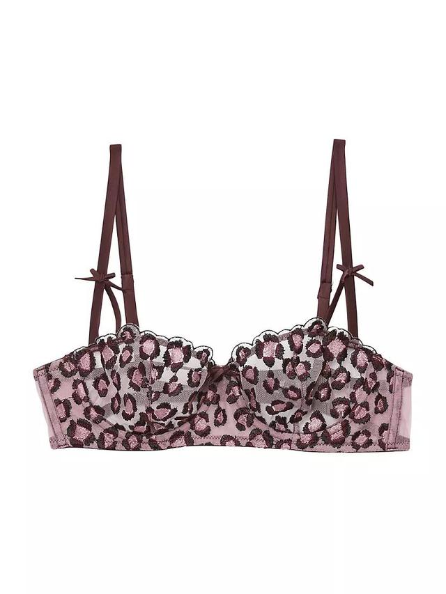 Leopard Embroidered Stretch-Silk Balconette Bra Product Image