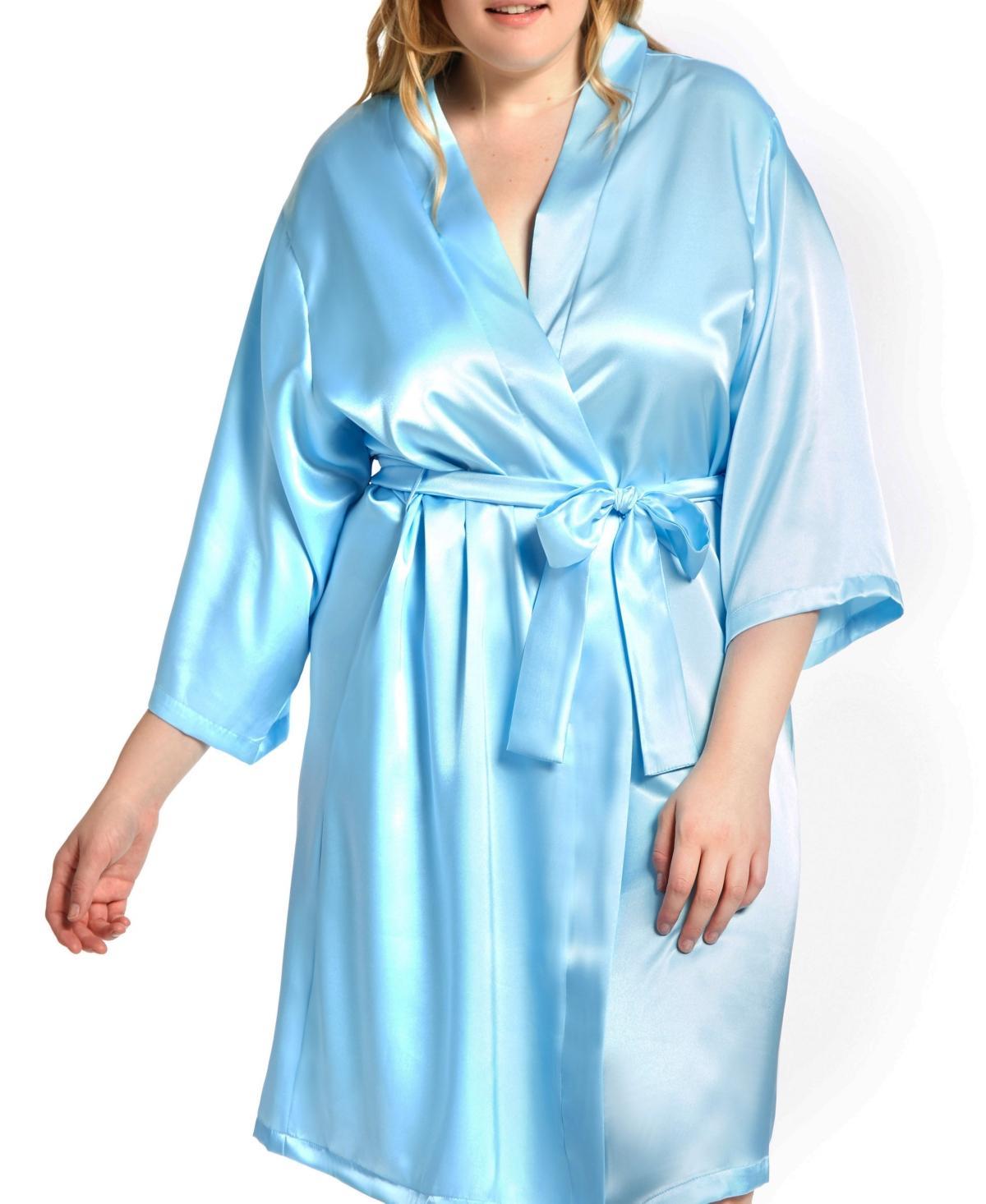 Plus Size Marina Lux Satin Robe Lingerie - Pink Product Image