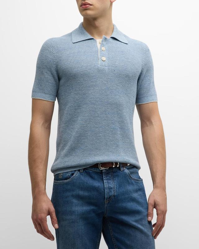 Mens Linen And Cotton Half English Rib Knit Polo Product Image