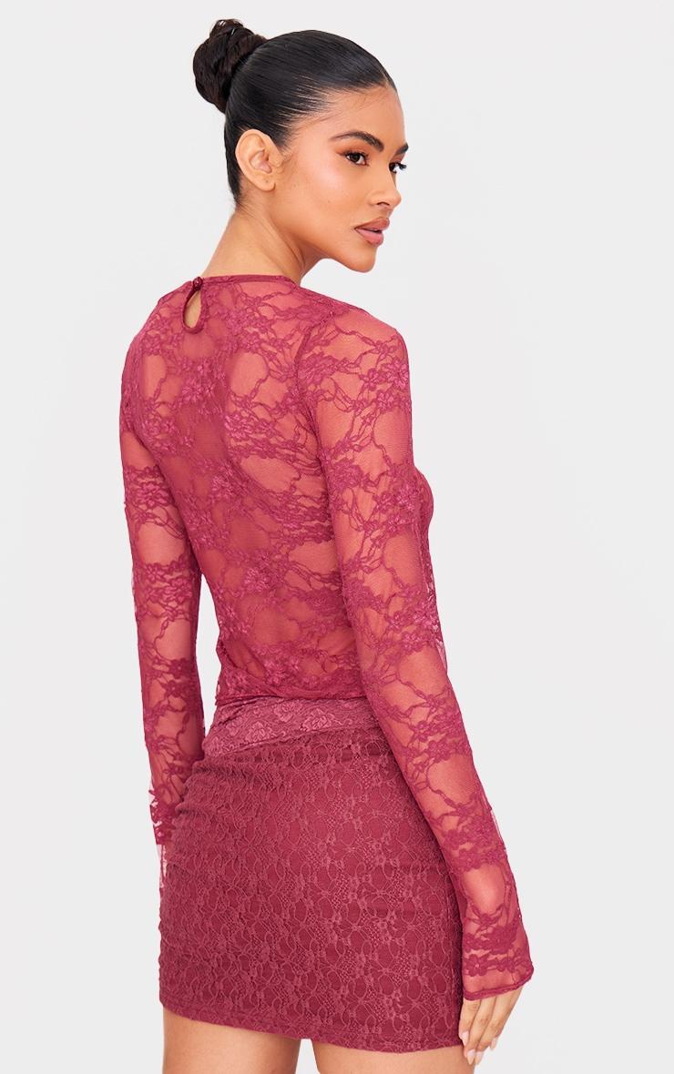 Burgundy Lace Long Sleeve Top Product Image