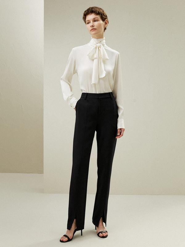 Silk Turtleneck Ribbon Blouse Product Image