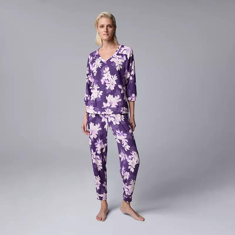 Womens Simply Vera Vera Wang 3/4 Sleeve Pajama Top & Pajama Bottoms Set Product Image