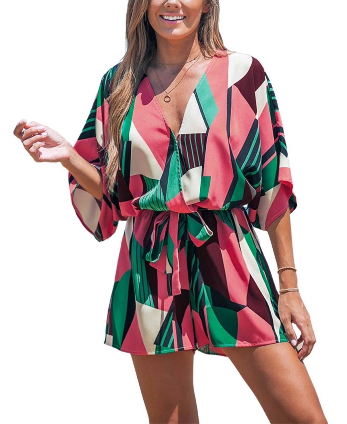 Cupshe Womens Geo Print Belted Romper Product Image