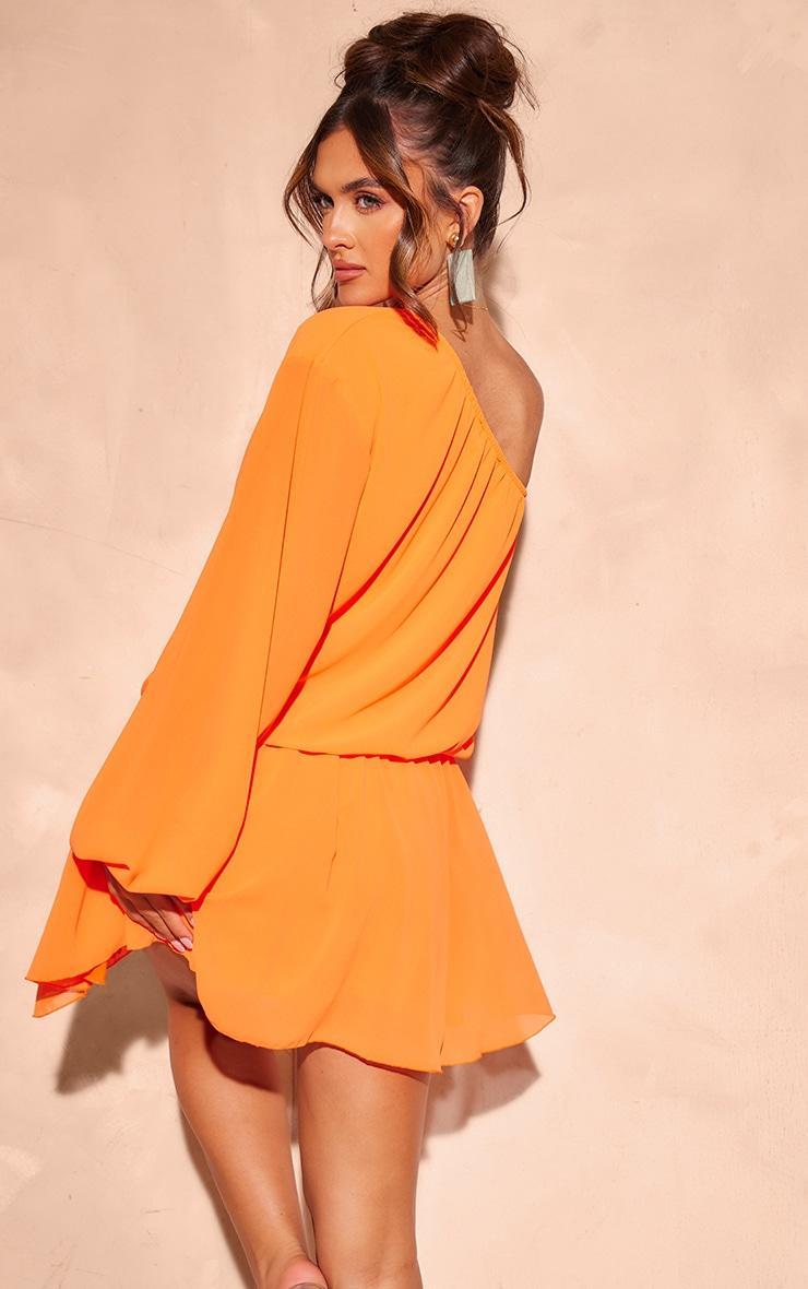 Bright Orange Chiffon One Shoulder Shift Dress Product Image