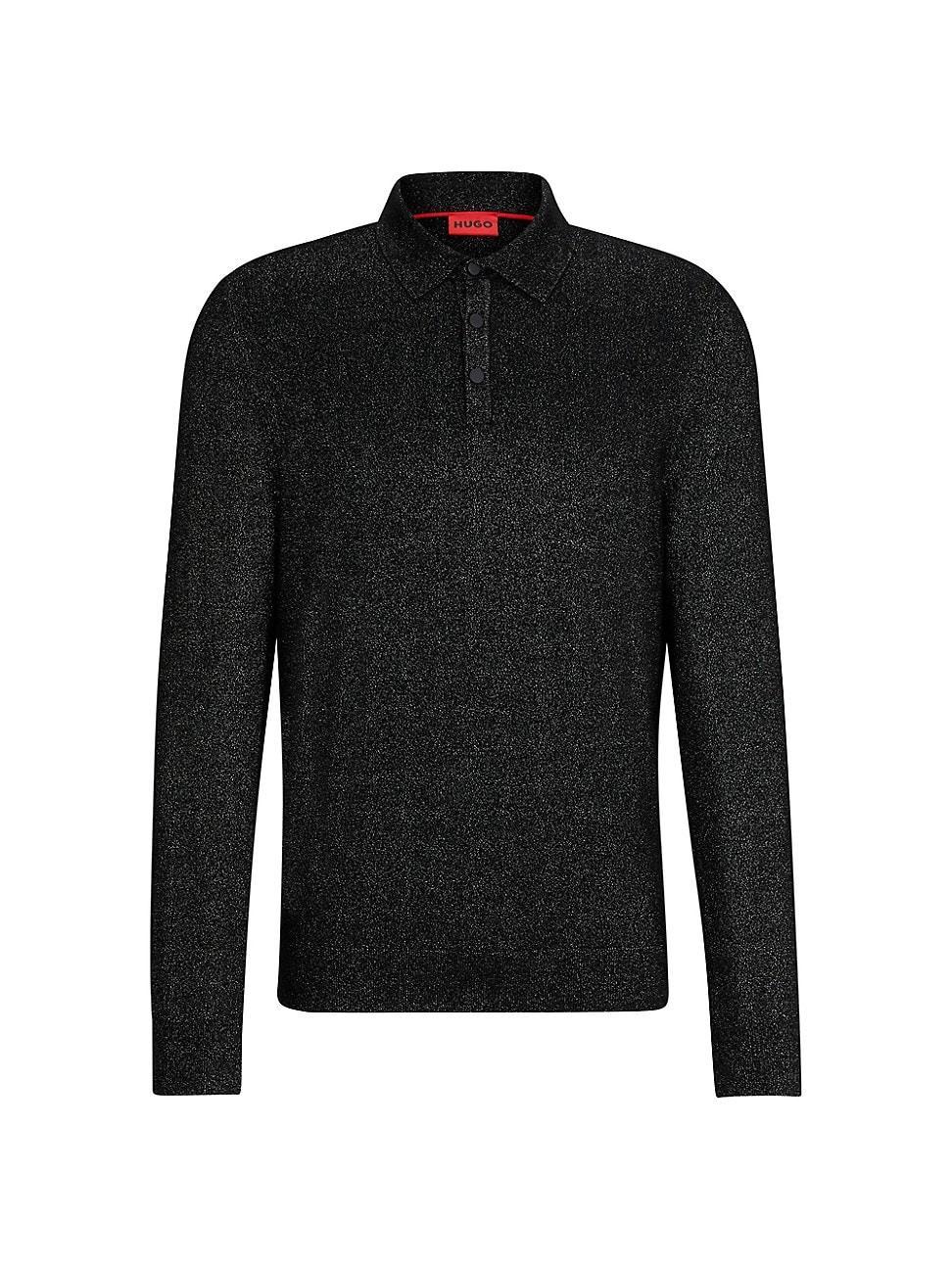 Mens Relaxed-Fit Sparkle-Effect Polo Sweater Product Image