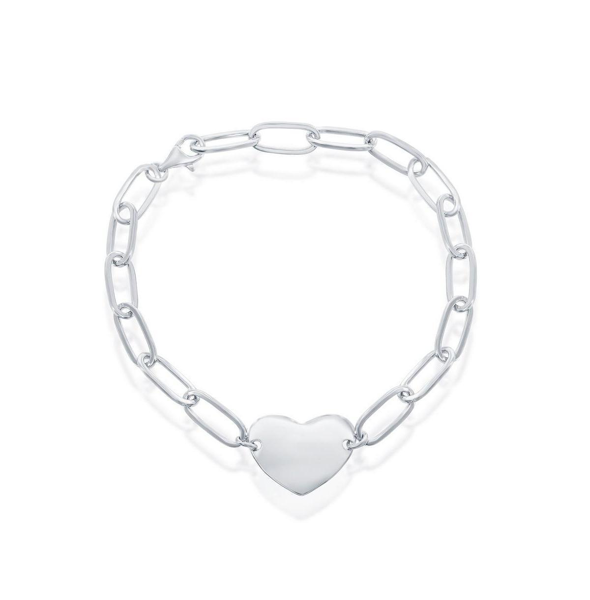 Argento Bella Heart Paperclip Chain Bracelet, Womens White Product Image