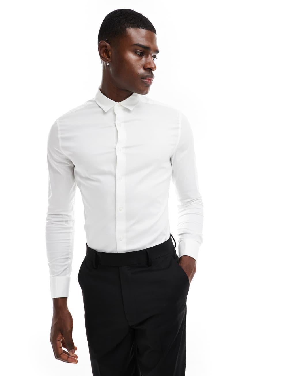 ASOS DESIGN formal skinny fit oxford shirt with double cuff Product Image