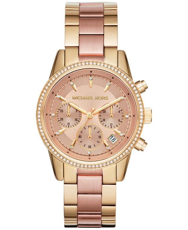 Michael Kors Womens Chronograph Ritz Two-Tone Stainless Steel Bracelet Watch 37mm MK6475 Product Image